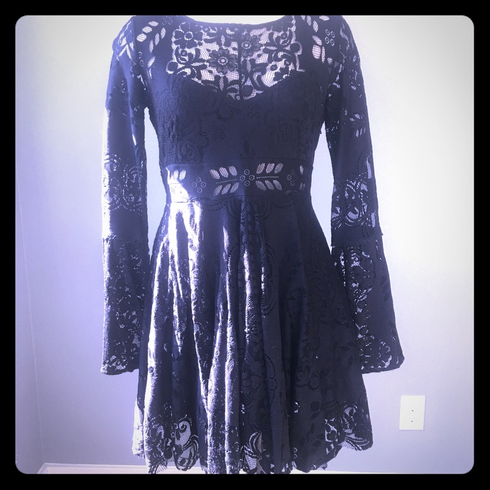 Free People Black Lace Boho Dress